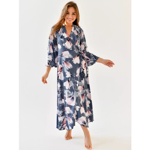 фото Халат , размер 62, розовый, серый текстильный центр