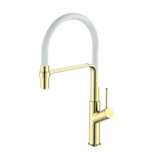фото Смеситель для кухни esko k50gw с гибким изливом, латунь, золотистый, белый