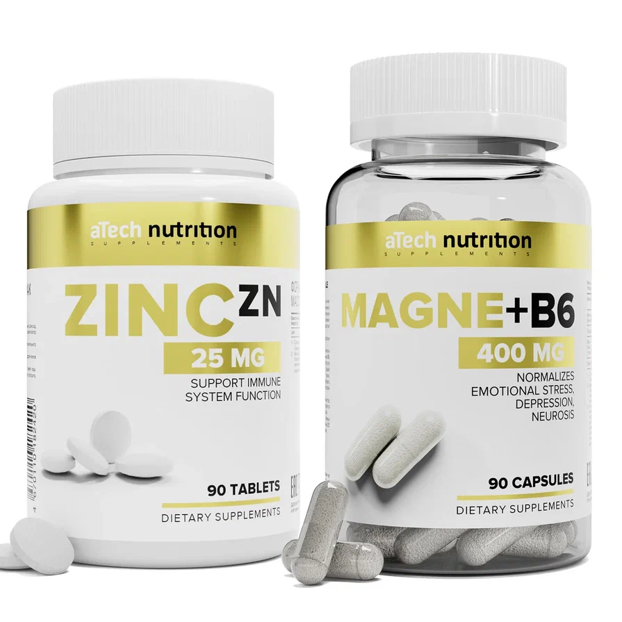 Набор 2 упаковки минералов и витаминов aTech nutrition: Цинк + магний B6