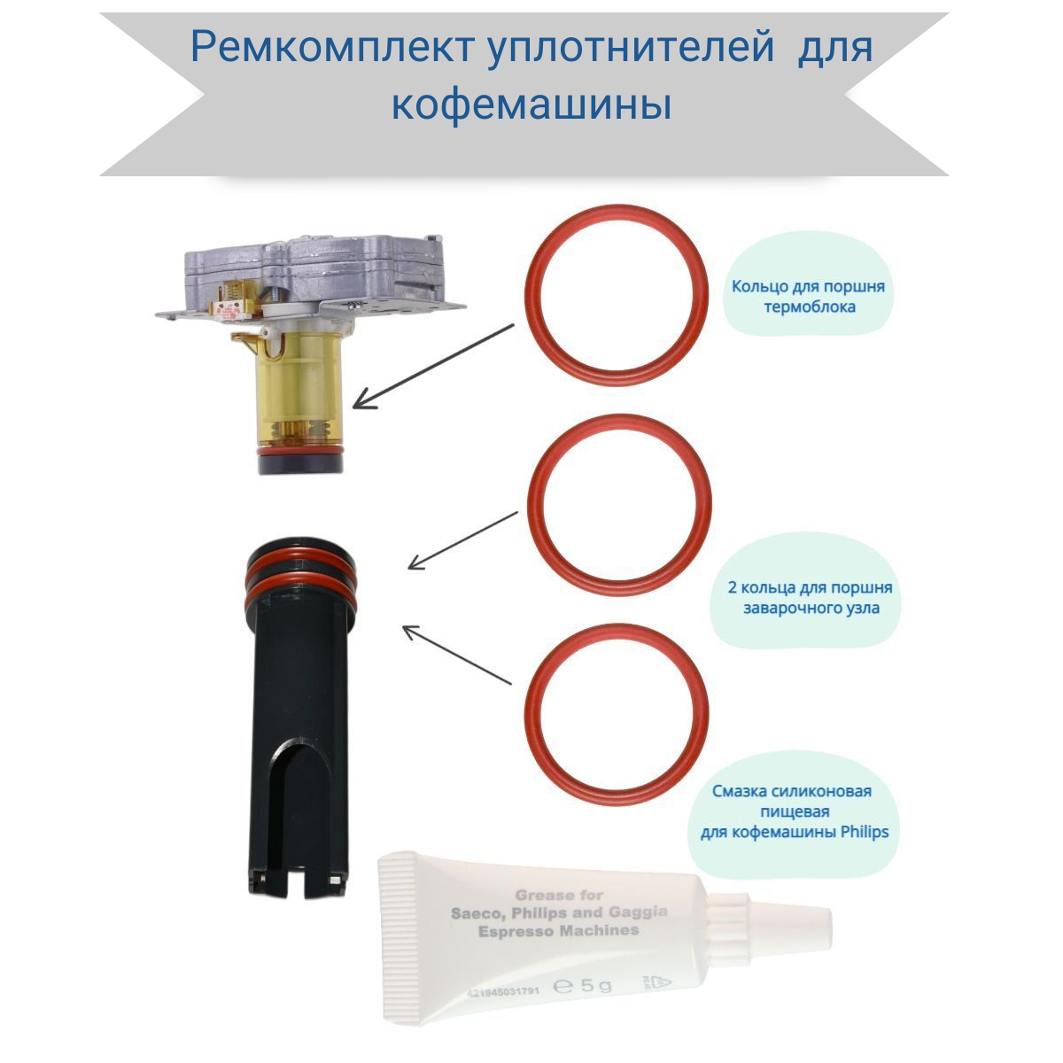 Ремкомплект уплотнителей для кофемашины DELONGHI ECAM ETAM со смазкой