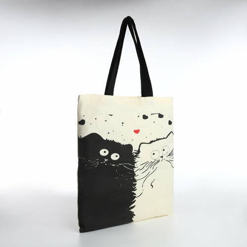 сумка кот и кошка рок бежевый Сумка шоппер , бежевый