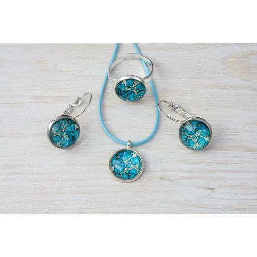 Комплект бижутерии Фламинго-Go!: кольцо, серьги, подвеска, размер колье/цепочки 42 см