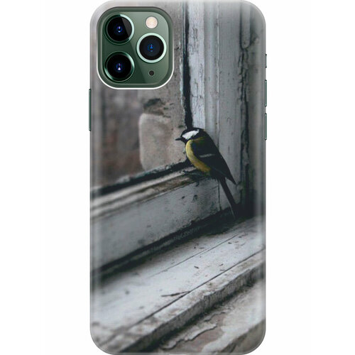 Силиконовый чехол на Apple iPhone 11 Pro Max / Эпл Айфон 11 Про Макс с рисунком Птичка на окне чехол книжка на apple iphone 11 pro max эпл айфон 11 про макс с рисунком птичка на окне черный
