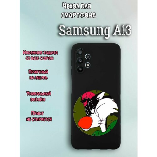 Чехол для телефона Samsung A13 c принтом чёрный кот из мультфильма