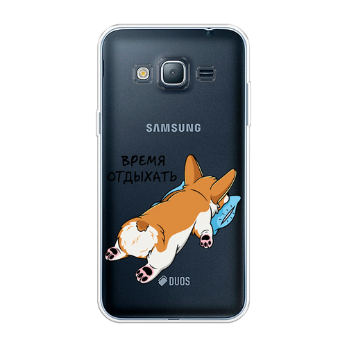 Силиконовый чехол на Samsung Galaxy J3 2016 / Самсунг Галакси J3 2016 Корги отдыхает, прозрачный