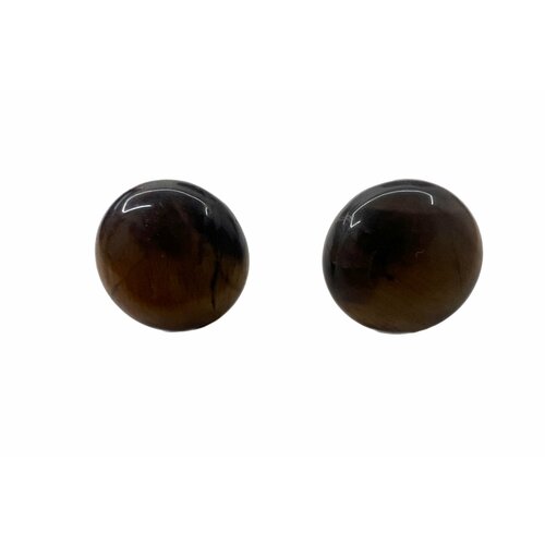 Серьги пусеты , кошачий глаз, размер/диаметр 15 мм, горчичный натуральный камень тигровый глаз 100 г