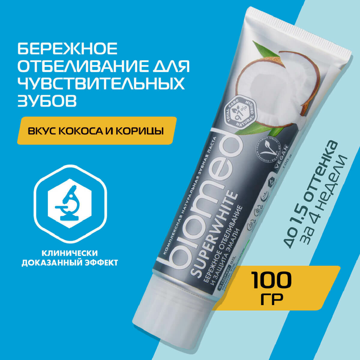 Комплексная зубная паста "BIOMED COCONUT WHITENING / отбеливание С кокосом", 100 г, Biomed — фото 1