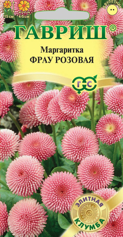 Семена Маргаритка Фрау розовая 4шт Гавриш Элитная клумба 10 пакетиков