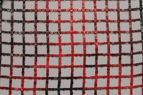 Ткань Ажурная сетка с пайетками Galliano серо-черная с красным, ш130см, 0,5 м