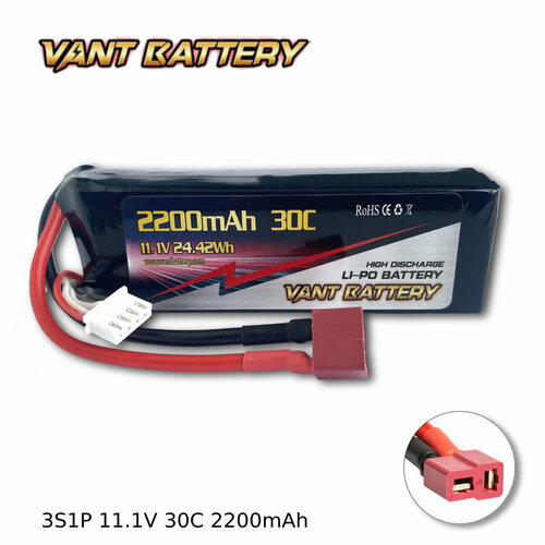 Аккумулятор Vant LiPo 11.1V 2200mAh 30C, разъем T-Plug, для радиоуправляемых вертолетов, катеров, машин