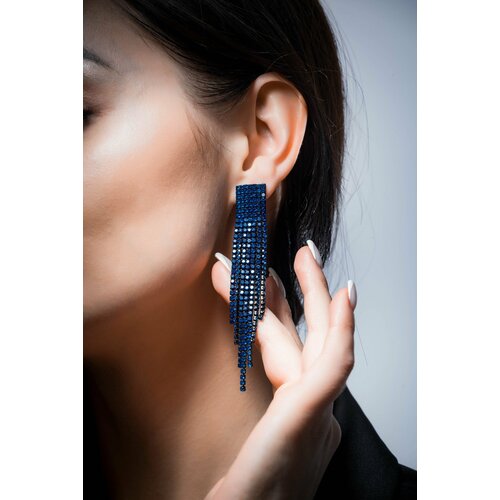 Серьги , искусственный камень, стекло, черный, синий