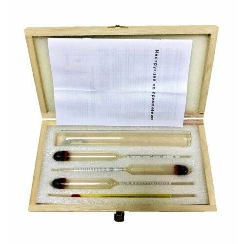 Набор ареометров и термометра спиртового колба стеклянная в деревянном футляре изготовлено по госту 799₽