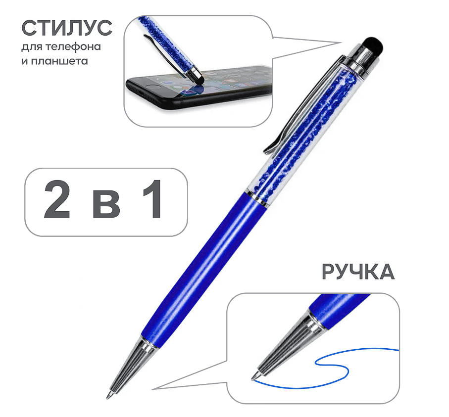 Стилус 2 в 1 белый универсальный для смартфонов Apple iPhone и Android, планшетов iPad, Xiaomi, Huawei, сенсорного экрана ноутбука и телефона Синий