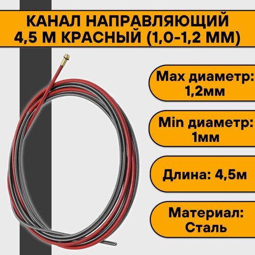 Канал направляющий 4,5 м красный (1,0-1,2 мм) канал направляющий кедр expert 1 0 1 2 3 4 м красный для сварочной горелки 8018864