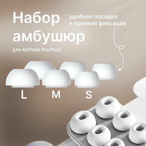 Набор амбушюр для наушников Apple Airpods Pro / Airpods Pro 2 (Аирподс Про) - S, M, L набор амбушюр для наушников apple airpods pro аирподс про s m l