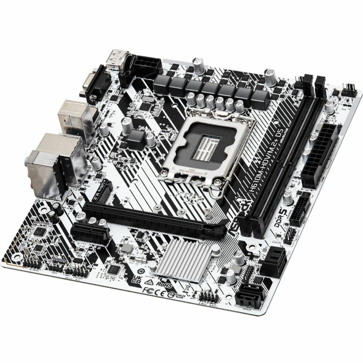 Материнская плата mATX ASRock (LGA1700, H610, 2*DDR5 (5600), 4*SATA 6G, M.2, 2*PCIE, Glan, D-Sub, HDMI, DP, USB Type-C, USB 3.2, 4*U - фото №8