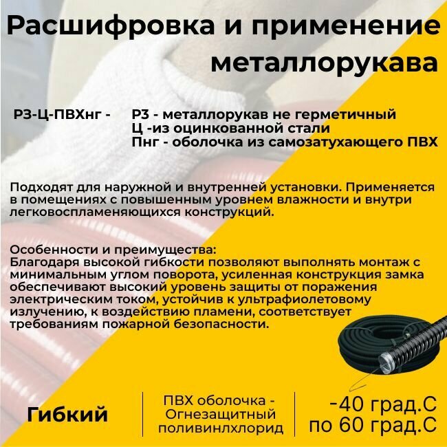 Металлорукав для кабеля оцинкованный в ПВХ изоляции РЗ-Ц-ПВХнг-18 D18мм с протяжкой черный -25м — фото 1