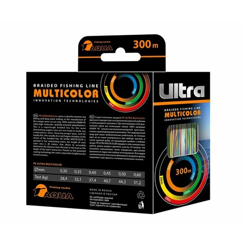 Плетеный шнур для рыбалки AQUA PE ULTRA MULTICOLOR JIG TROLL (20) 0,30mm 300m