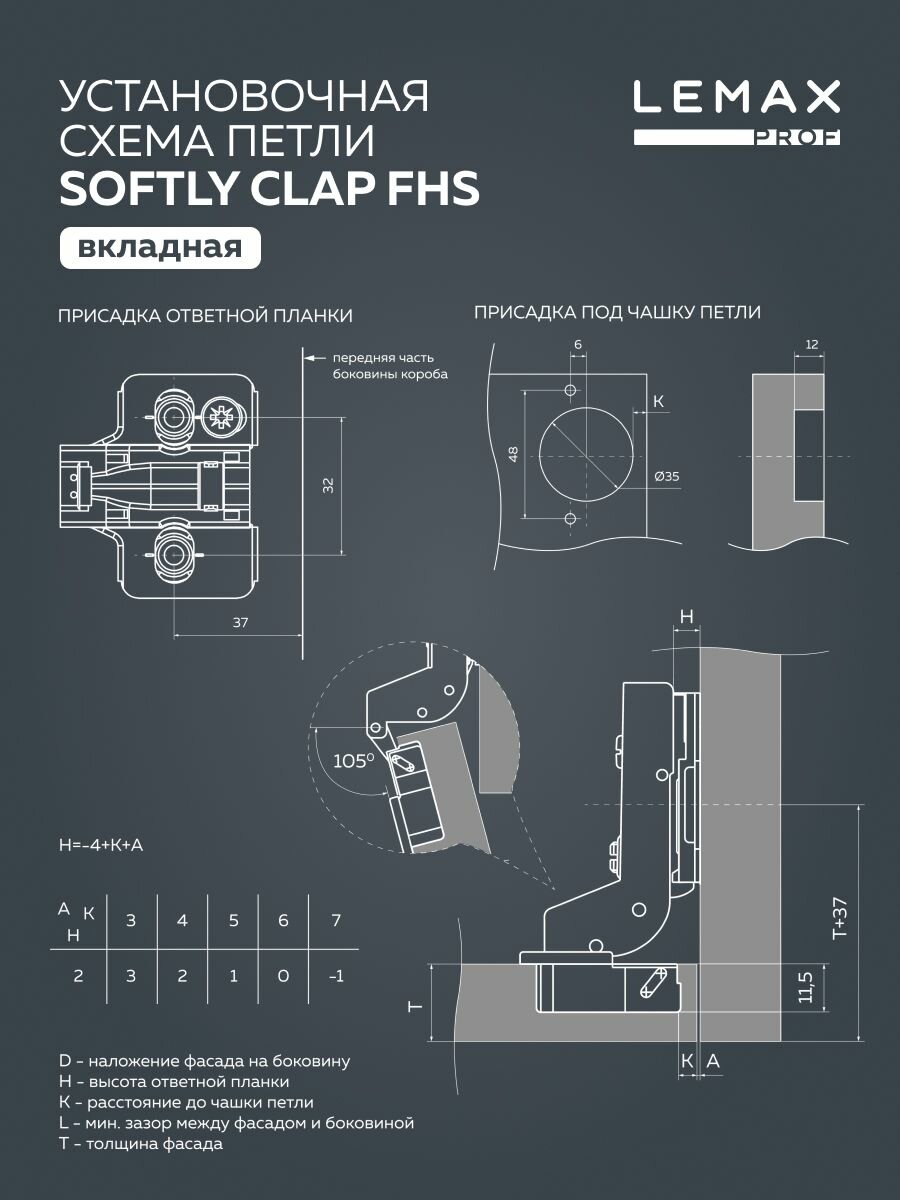 Петля мебельная накладная Lemax Prof Softly Clap 105° - фото №6