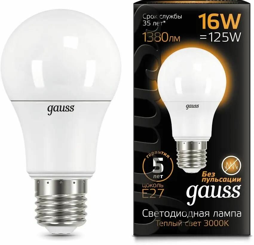 Лампа LED GAUSS E27, груша, 16Вт, A60, одна шт. [102502116]