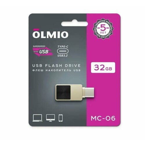 USB флеш-накопитель OLMIO MC-06 USB3.2 Type-C 32GB Золотистый наушники olmio twe 06 серые