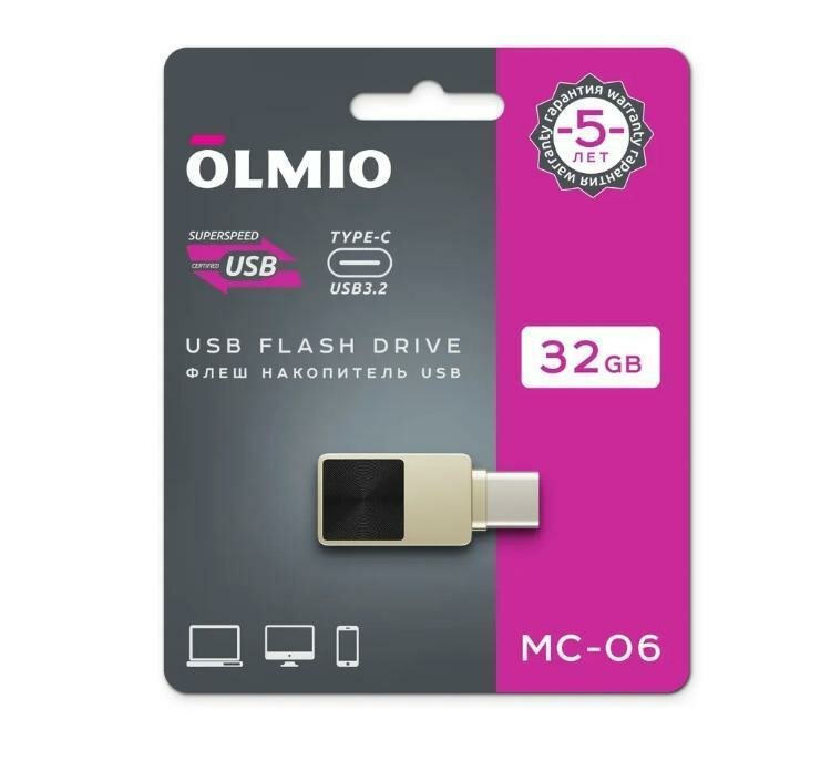 USB флеш-накопитель OLMIO MC-06 USB3.2 Type-C 32GB Золотистый