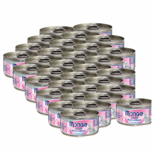 Влажный корм Monge Dog Natural для собак куриные кусочки с говядиной, консервы 95 г х 32 шт.