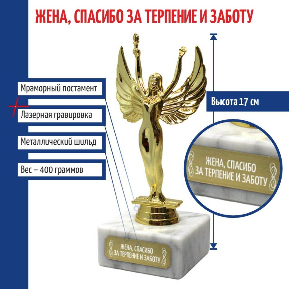 Подарки Статуэтка награда Жен. "Жена, спасибо за терпение и заботу" (17 см)