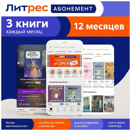 Книги ЛитРес Абонемент на 12 месяцев литрес абонемент на 1 месяц litrs 1