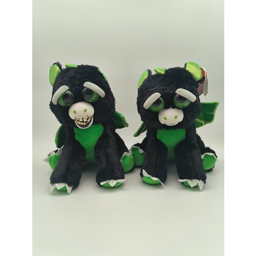 Feisty Pets черный дракон с зелеными крыльями, забавная, дракоша, фести петс, интерактивная мягкая игрушка