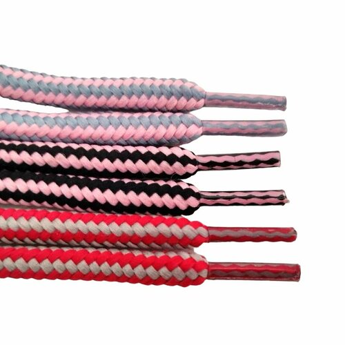 Шнурки Яркие 140 см, прочные, с сердечником, 3 пары, черно-розовые, розово-серые, фуксия-серые