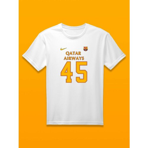 Футболка Барселона номер 45, размер 3XS, белый