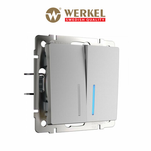 фото Выключатель двухклавишный с подсветкой werkel w1120106 серебряный ip20