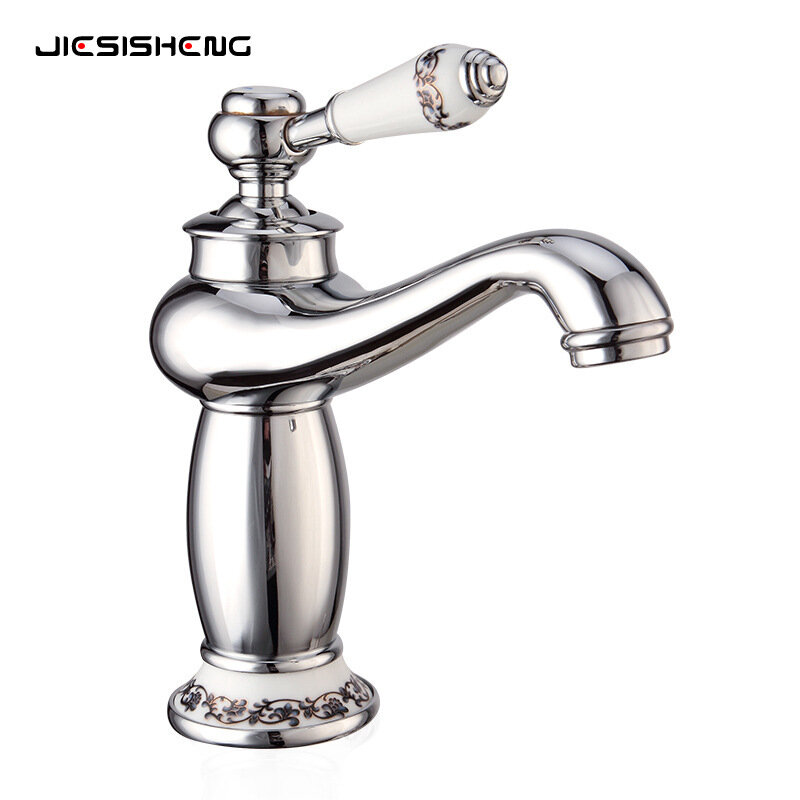 фото Международный специализированный антикварный медный смеситель для раковины, ванная комната, смеситель для раковины с горячей и холодной водой, брызгозащищенный смеситель оптом