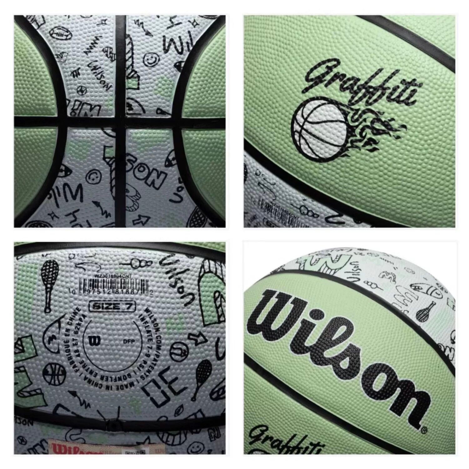 Баскетбольный мяч Wilson GRAFFITI BSKT Light Green №7 — фото 1