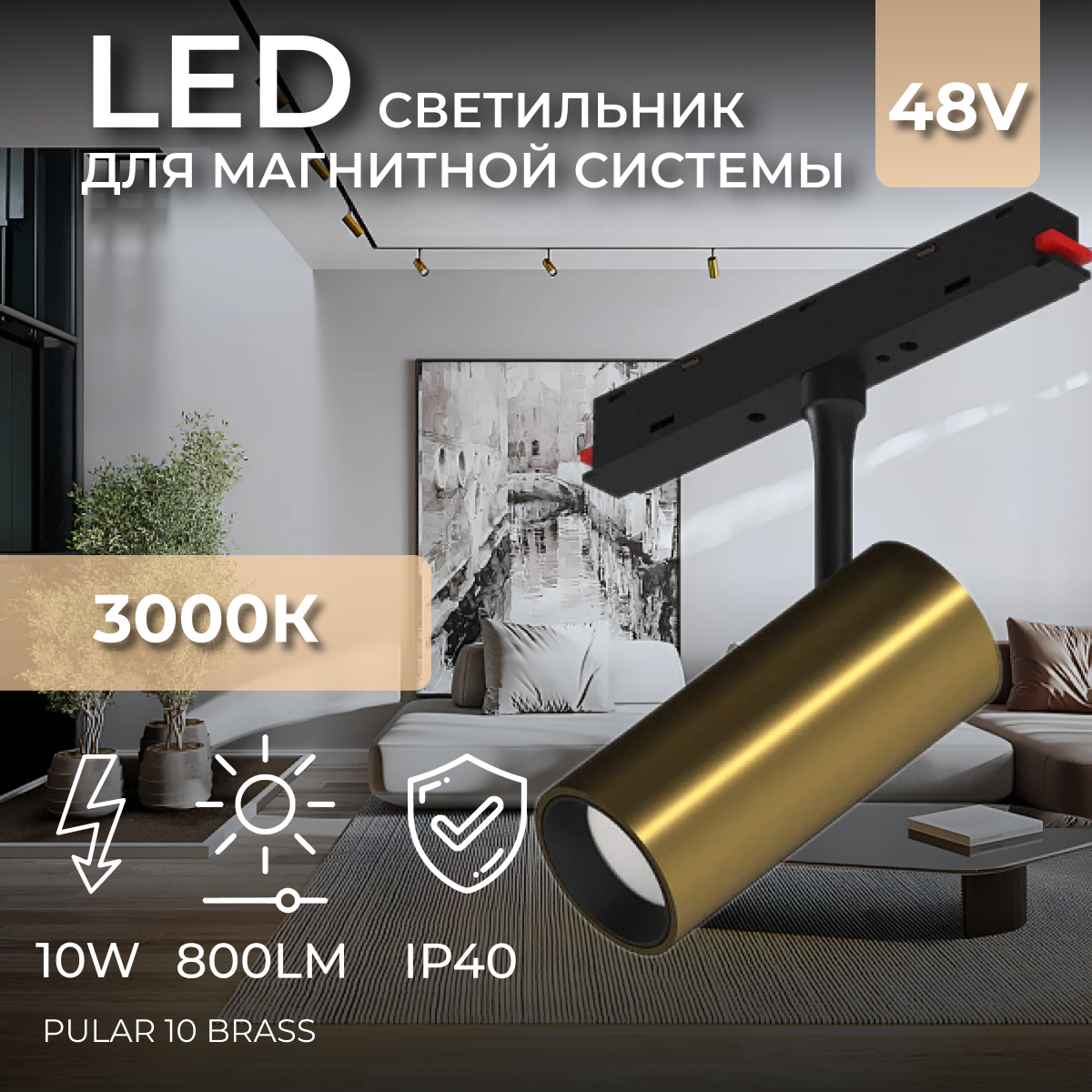 Светодиодный трековый светильник для магнитной системы Ledron Pular 10 Brass