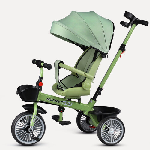 Изображение товара Велосипед MLX-510-PS трехколесный, с родительской ручкой и крышей. Спинка опускается до положения "лежа". Для детей 1-3 лет.