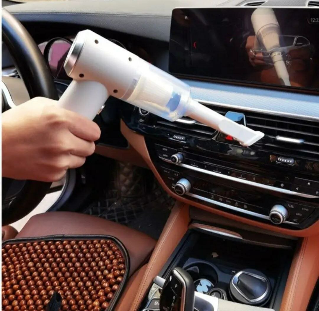 Беспроводной автомобильный пылесос Vacuum Cleaner, автопылесос, ручной пылесос в машину, белый