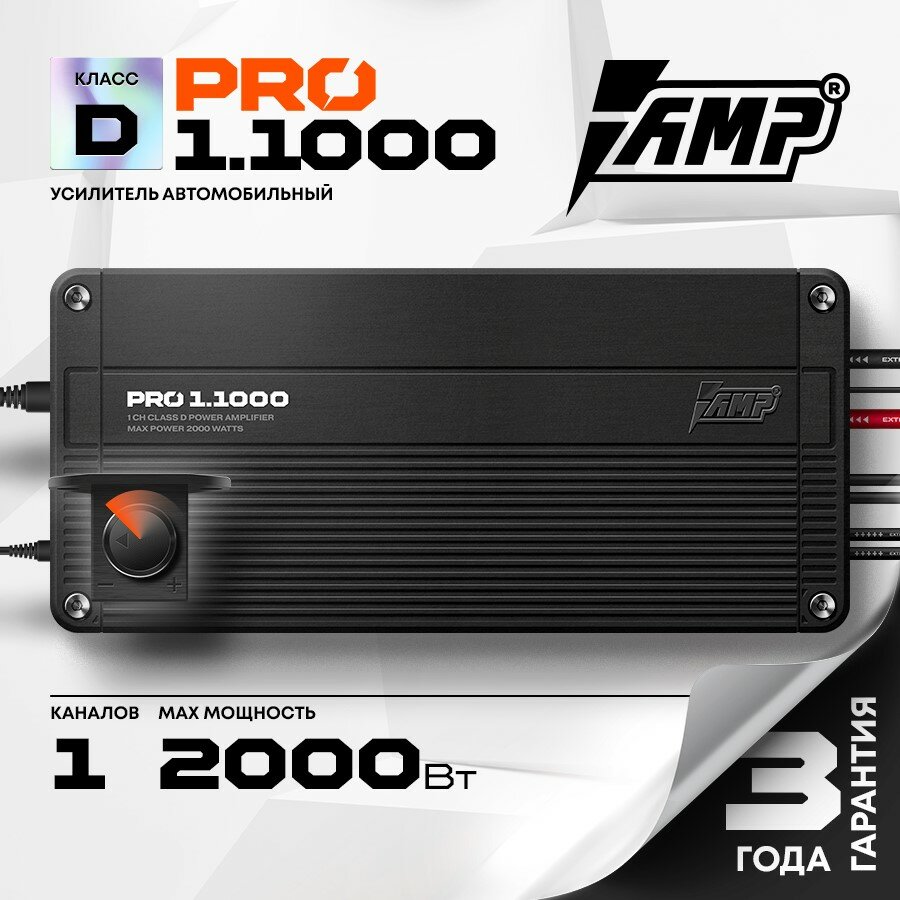 Усилитель AMP PRO 1.1000 / Усилитель для авто / Моноблок /