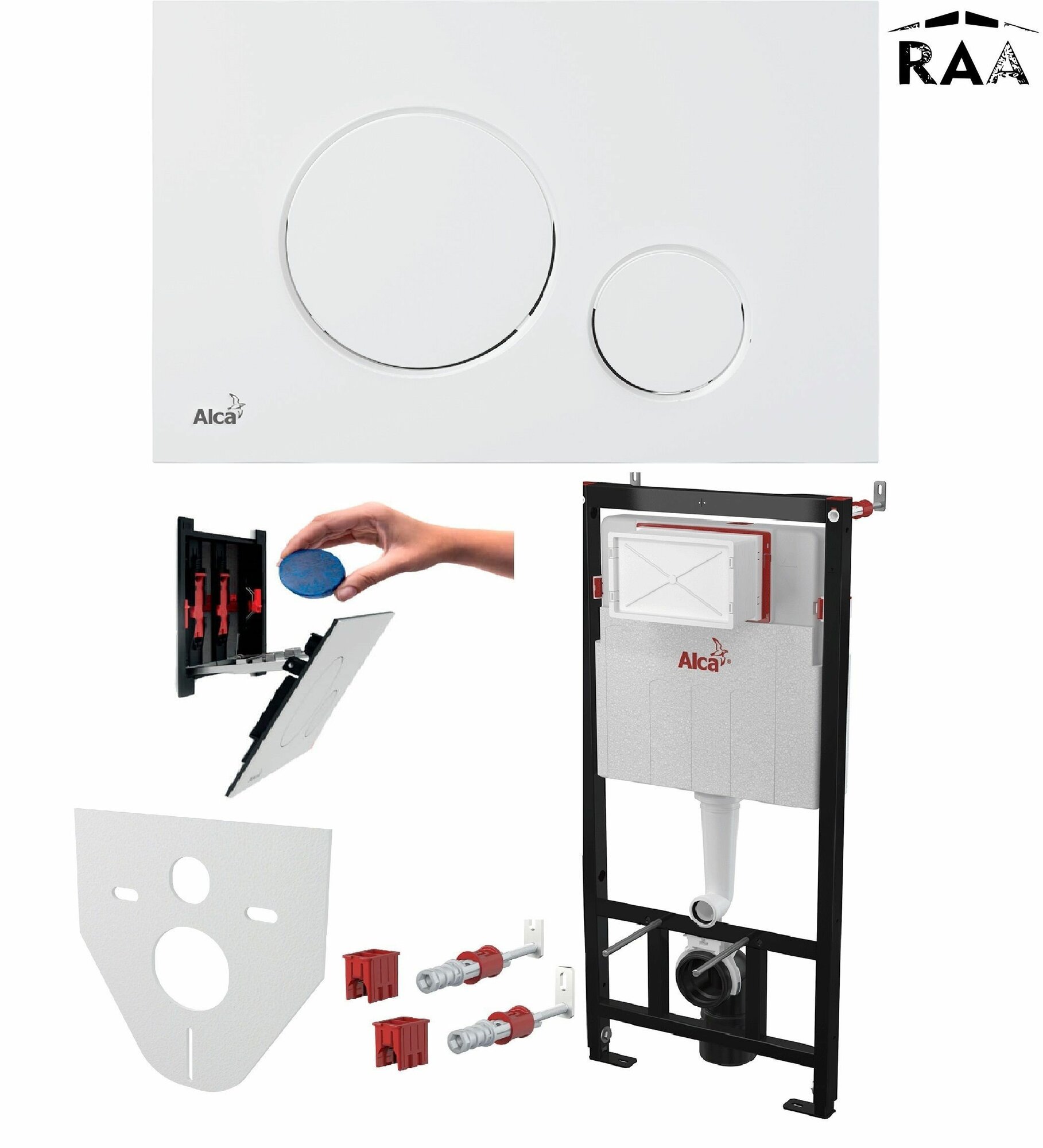 Alcaplast Set 4v1 Инсталляция с Белой клавишей смыва +крепеж + прокладка AM101/1120-4:1 RU M670-0001