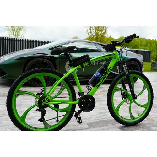 Велосипед RICHIESTO Литые диски Горный Спортивный Городской Прогулочный 26 дюймов колеса Стальная рама салатовый 27700₽