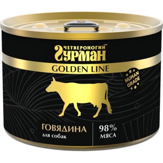 Корм влажный Четвероногий Гурман для собак "Golden line Говядина", 525 г