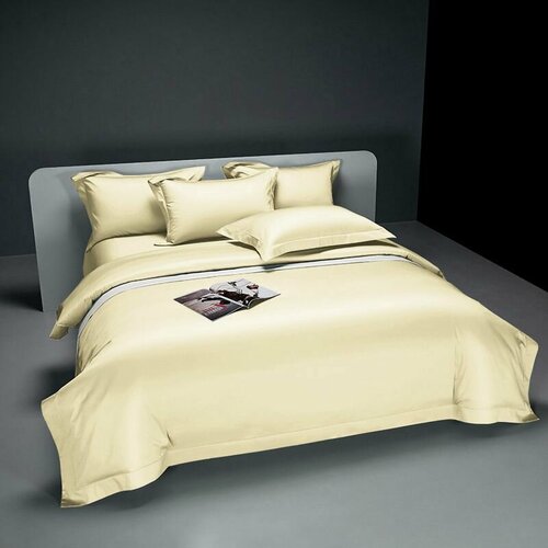 Комплект Постельного Белья 2-х спальное Бархатный Сатин - / Двуспальное / простыня 200x220 / пододеяльник 180x220 / Наволочки 70x70-2 желтый, размер 2, спальный