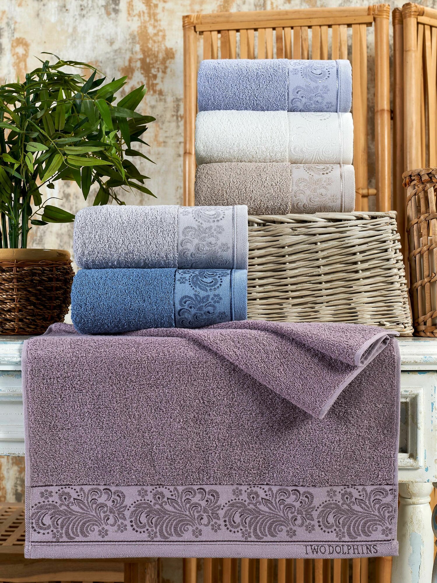 фото Набор полотенец TWO DOLPHINS, махровые жаккард 50х90 см (6 штук) KUMBET