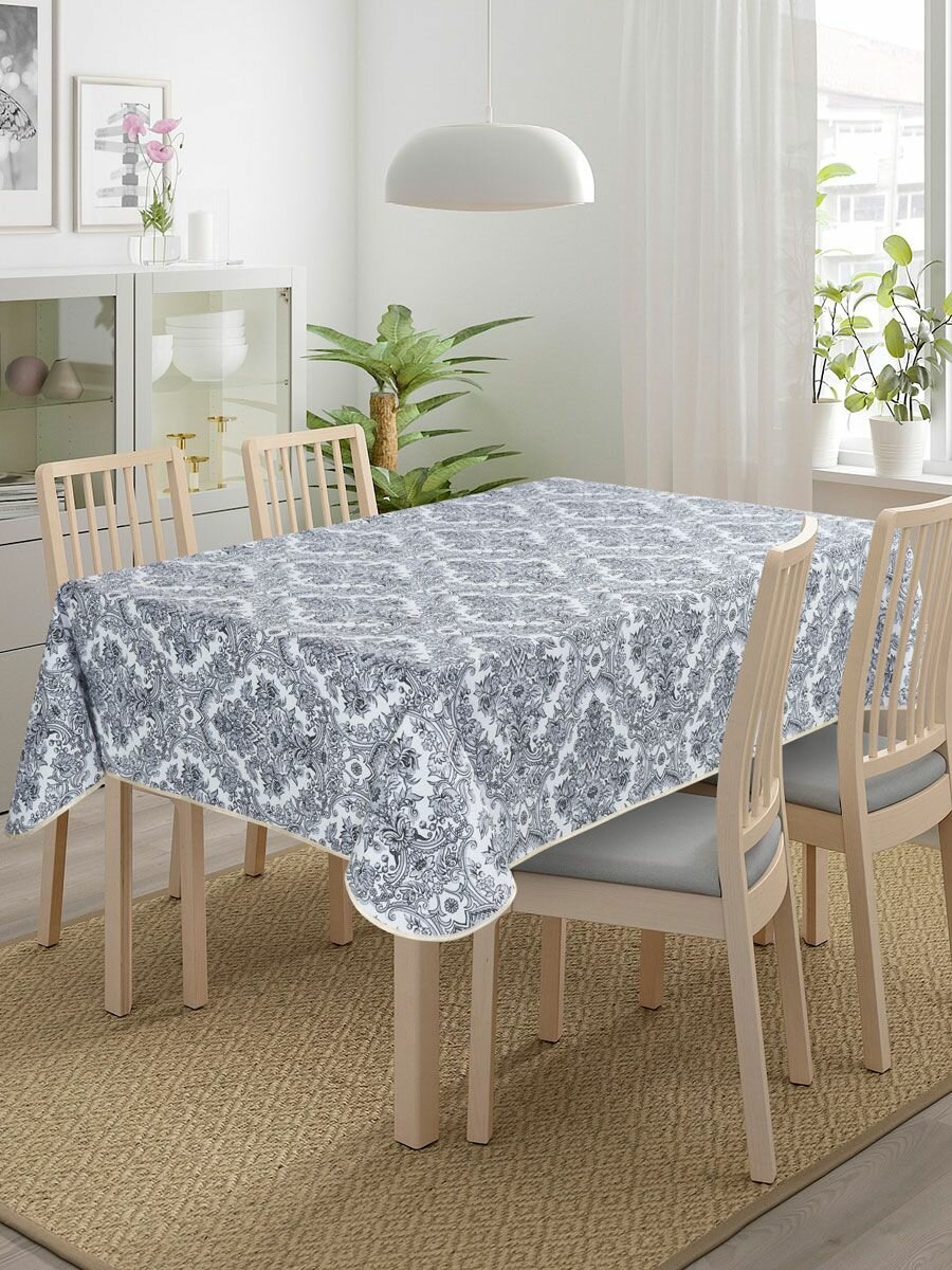 фото Скатерть Ажур, тканевая с влагозащитной пропиткой Тефлон, прямоугольная 120х140 на стол, с рисунком , хлопок, Вальтери