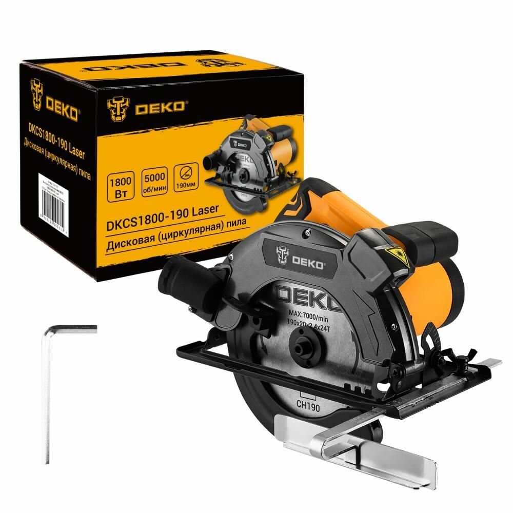 Циркулярная пила дисковая DEKO DKCS1800-190 Laser, 1800Вт, 190мм (083-1011)
