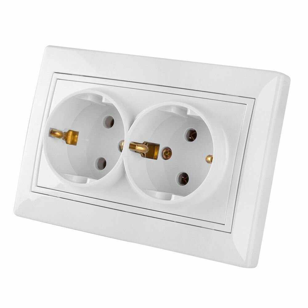 фото Розетка двойная TANGO с заземлением белый скрытой установки керамика 16А, 1008839