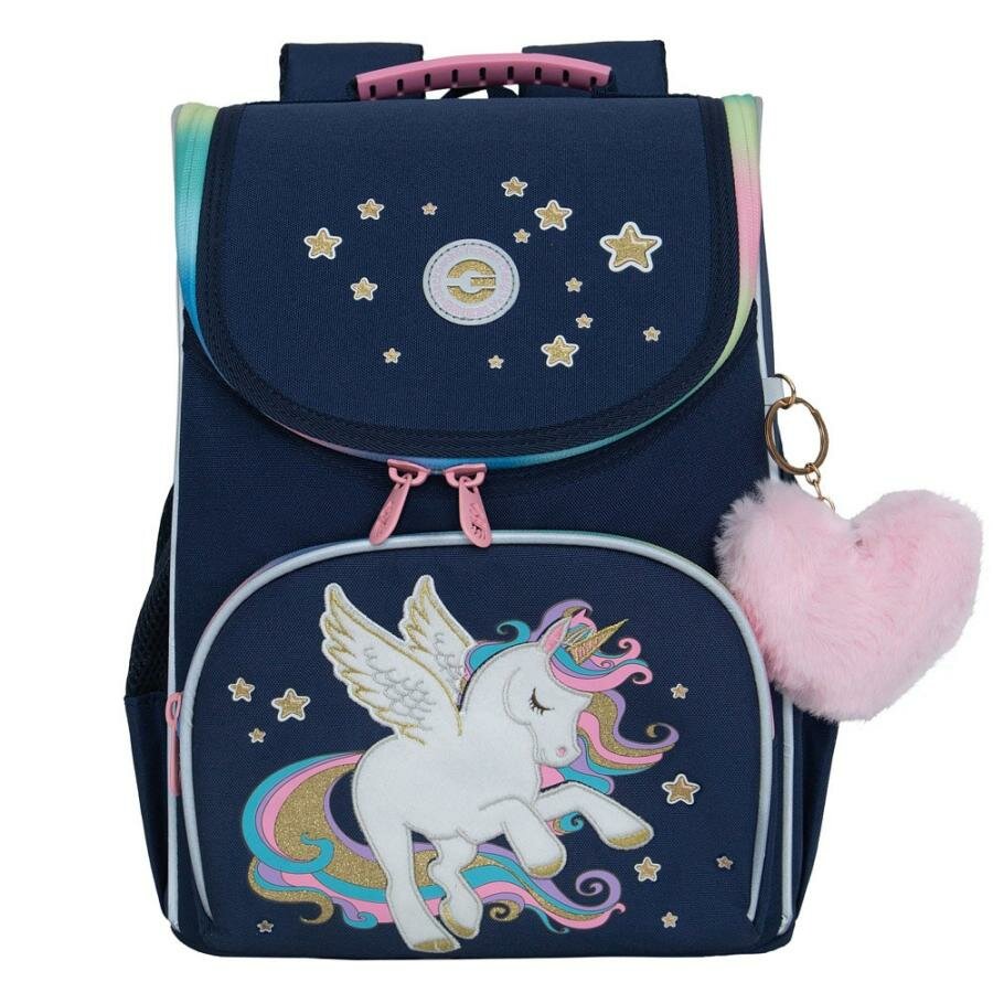 фото Школьный ранец с ортопедической спинкой GRIZZLY RAm-484-1/2 фуксия с мешком для обуви, грудная стяжка, 728 грамм, 33x25x13см