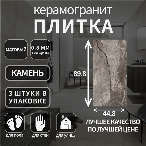Керамогранитная плитка Cersanit, коллекция: ENERGY серый рельеф ректификат, матовый, 44.8х89.8х0.8 см; серый, темный, серый