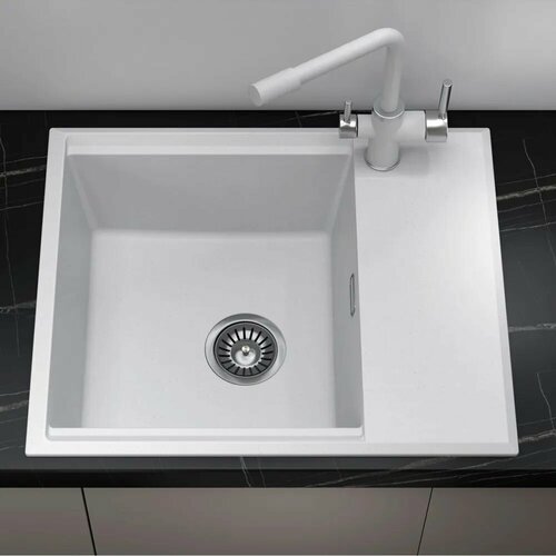 Врезная кухонная мойка с крылом Comfort 62х50 см оборачиваемая из искусственного камня кварцевая цвет Арктик модель 6203 13999₽